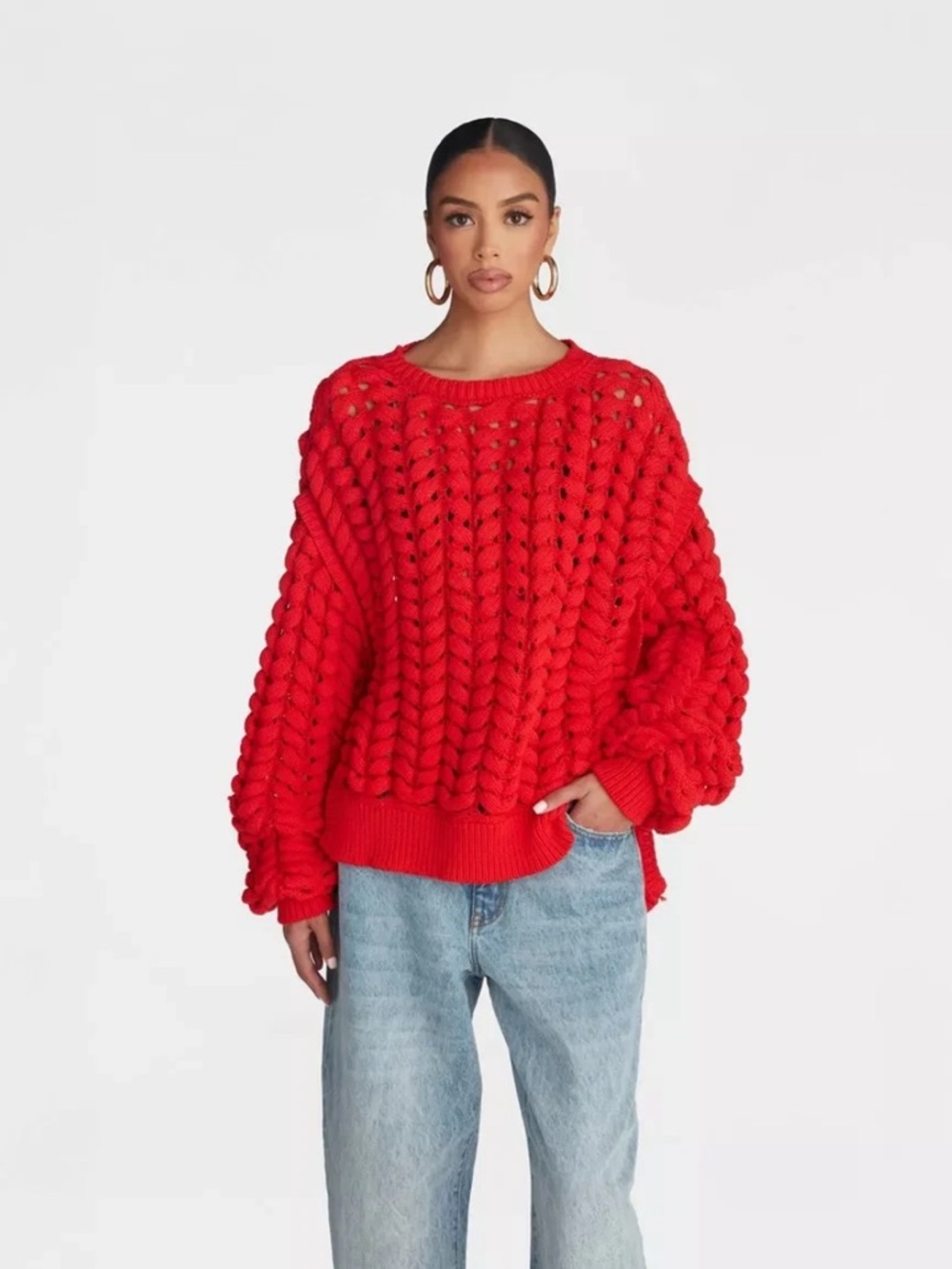 KBB by KAHLANA Women's Pullover Sweater "The Chunky Knit Crew”